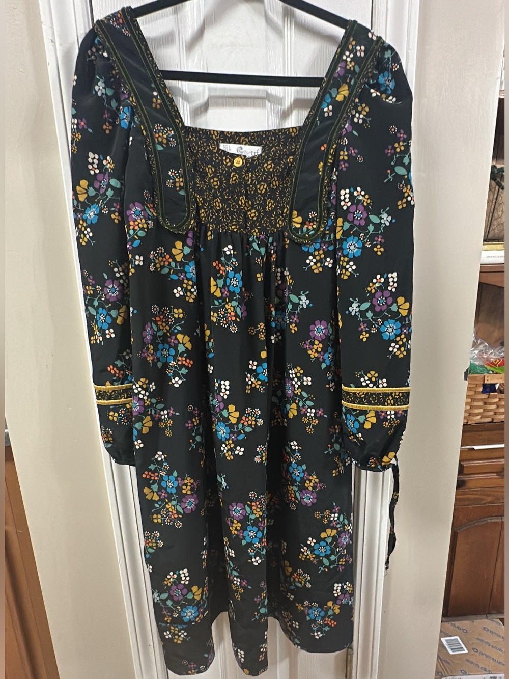 Zara/Trf Black Floral Boho Midi Dress with Bright Bouquet Print. (Mix31) - Picture 1 of 5
